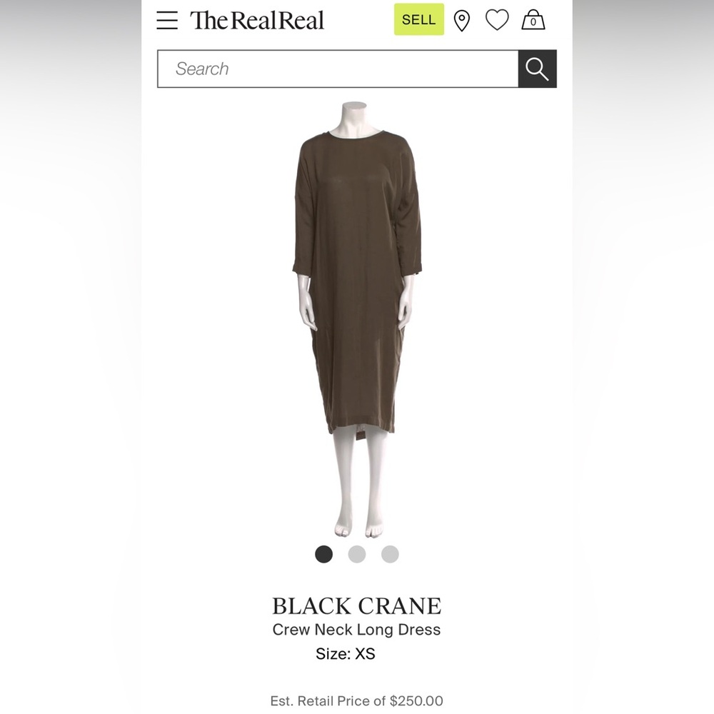 Black Crane Gauze Crew Neck midi drape dress WITH POCKETS